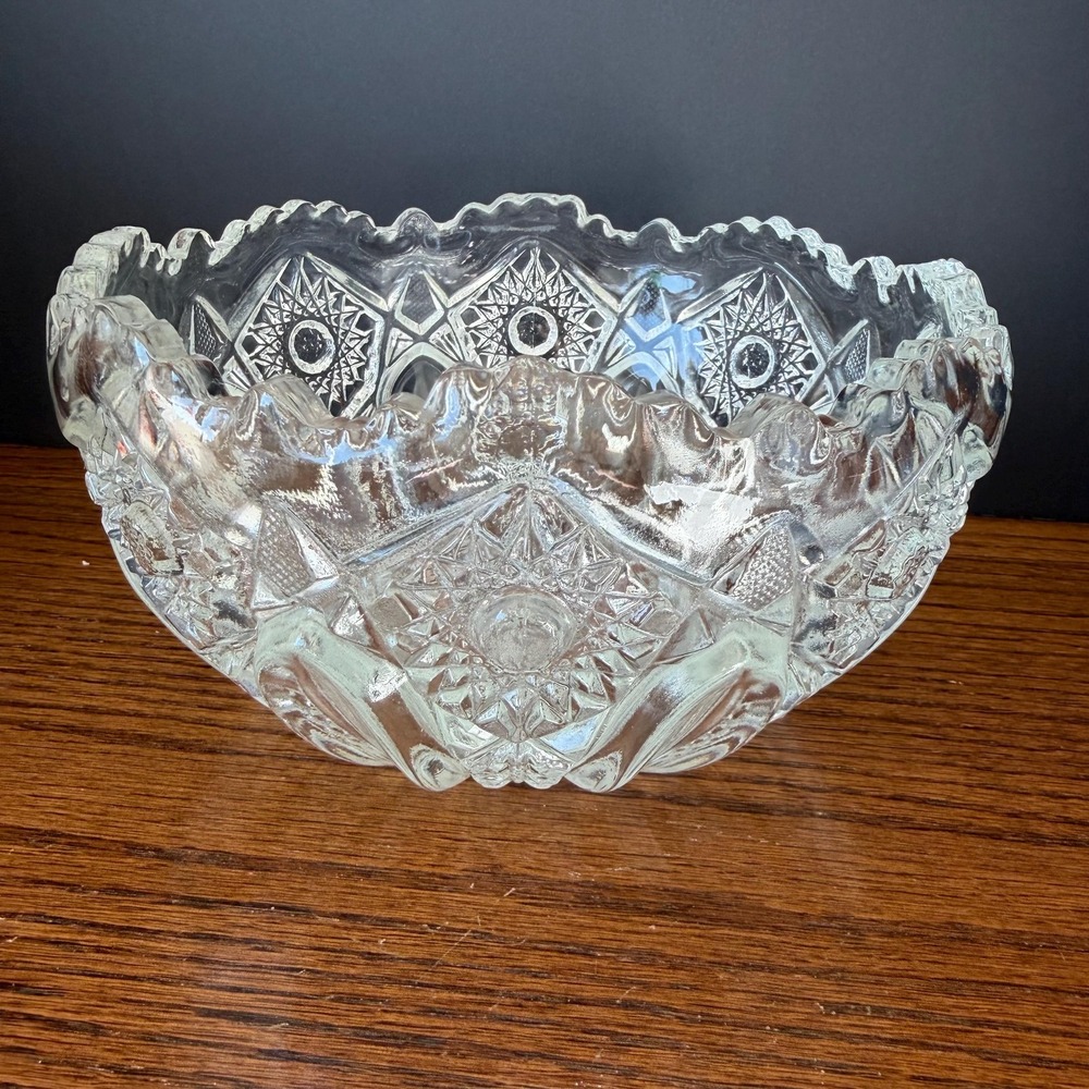 Vintage‎ LE Smith Quintec Heritage Bowl 60s Lead Crystal Hobstar Original Tag